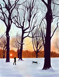 Cão na neve, Brooklyn (arte digital)