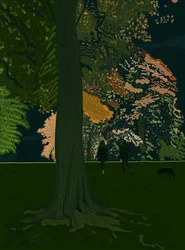 Passeio de cão à noite (arte digital)