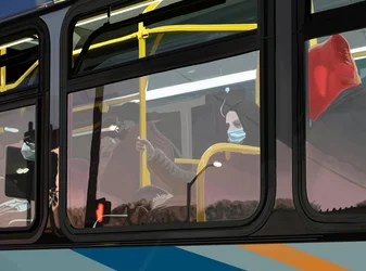 Autocarro de manhã cedo, em Brooklyn (arte digital)