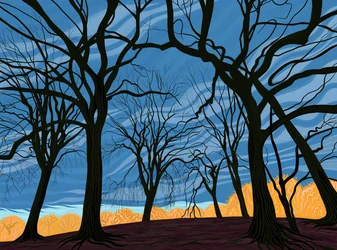 Bosque de ulmeiros no início do inverno (arte digital)