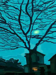Casa em Queens à noite (arte digital)