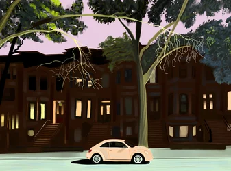 Carro solitário no quarteirão, 2025 (arte digital)