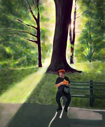 Homem a ler no parque, Brooklyn (arte digital)