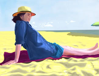 Michelle na praia de Rockaway, Brooklyn (arte digital)