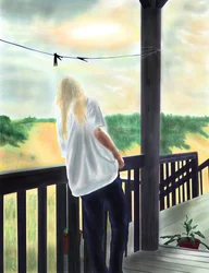 Miss Penny no alpendre, North Swan Beach (arte digital)