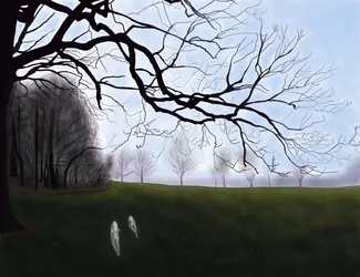 Penny e Minnie a correr no parque, Brooklyn (arte digital)