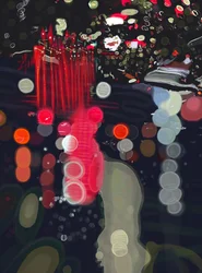Chuva e luz reflectidas no para-brisas, Brooklyn (arte digital)