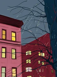 Esquilo numa árvore numa noite de chuva, c.2020-24 (arte digital)