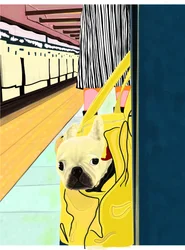 Viajante de metro com cão no saco, Brooklyn (arte digital)