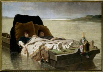 Jumieges energiza. Os dois filhos de Clóvis II, que se revoltaram contra seus pais, foram condenados a ter os nervos dos braços e pernas cortados, e foram abandonados num barco para ouvir o Sena. Pintura de Evariste Luminais (1822-1896)