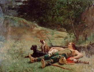 O resto de um caçador com cães, c1842-1896