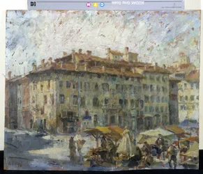 Mercato na Piazza Grande a Modena (Março na Piazza Grande em Modene) (óleo sobre tela)