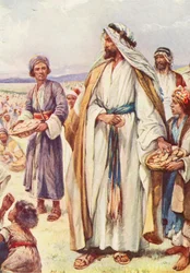 Jesus alimenta a grande multidão (litografia a cores)