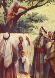 Jesus e Zaqueu (litografia a cores)