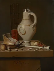 Natureza morta com utensílios para fumar e caneca de cerveja. 1664