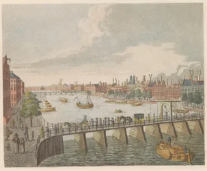 Gezicht op de Binnen-Amstel, ca. 1810-1813
Vista do interior do Amstel, retirado do Blaauwe-Brug para a Ponte Hooge-Sluys ou Lovers