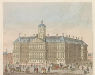 Palácio Real na Praça Dam, cerca de 1810-1813 Vue du Palais Roijal, et de la Place le Dam (título no objeto)