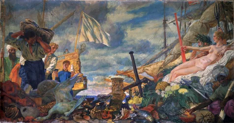 Alegoria do comércio internacional. Arte russa, do final do século XIX ao início do século XX. Galeria Estatal Tretyakov, Moscovo.