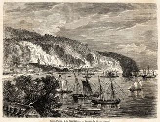 Vista de Saint Pierre, na Martinica, desenho de Auguste de Berard (1824-1881), para ilustrar as viagens às Índias Ocidentais, em 1858-1859, de Anthony Trollope (1815-1882). Gravura em "Le tour du monde, nouveau journal des voyages" Paris