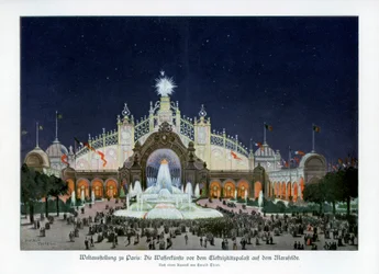 Fontes no Palácio da Eletricidade, Champ de Mars, Exposição Mundial de Paris 1889, 1900.