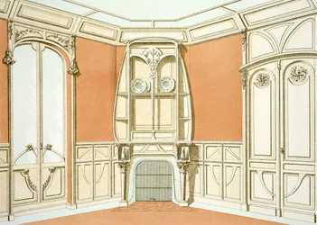 Design de interiores para uma sala de jantar, ilustração da Menuiserie dArt Nouveau publicada c.1900