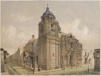 Igreja de La Merced, Lima, ilustração de &39;Geografia del Peru&39; por Mariano, Felipe Paz Soldan (1821-86) placa XXV, 1863