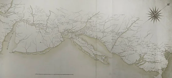 Mapa geral dos campos e marchas do exército na América por ordem de Rochambeau, detalhe do lado direito, da 