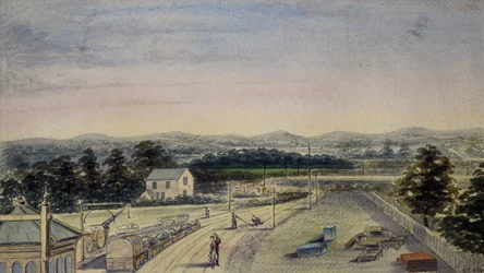 Vista da ponte na estação ferroviária de Lingfield, Surrey, olhando em direcção a Crowhurst