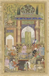Babur recebe um cortesão, 1580-85