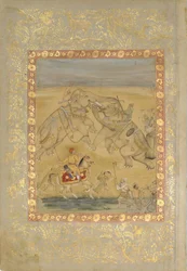 Jahangir assistindo a uma briga de elefantes, ca. 1605.