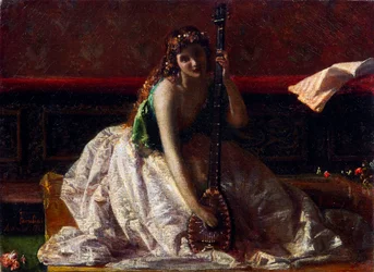 Scapigliatura: The Lute Player par Faruffini, Federico (1831-1869). Óleo sobre tela, tamanho : 26x35