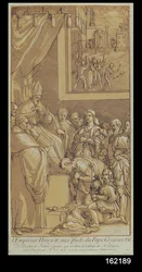 Imperador Henrique IV (1050-1106) aos pés do Papa Gregório VII (1020-85) gravado por Nicolas Le Sueur (1691-1764)