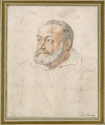 Retrato de um homem (giz vermelho e preto no papel)
