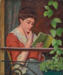 Reading al Fresco - mulher na varanda; Leitura fresca - Mulher na varanda,