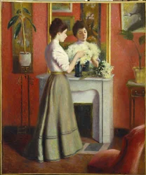 Woman Before a Mirror par Zandomeneghi, Federico (1841-1917). Óleo sobre tela, tamanho : 65x55