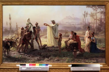 Grécia Antiga: ""Cerimônia em homenagem ao deus Hermes"" Pintura de Feodor Andreyevich Bronnikov (1827-1902) 1874 Dim. 70x123 cm Galeria Estadual Tretyakov Moscou