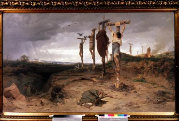 O maldito campo, lugar de execução no Antigo Império Romano. Pintura de Feodor Andreyevich Bronnikov (1827-1902), óleo sobre tela