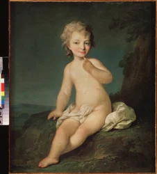 Menina pequena nua. Pintura de Fiódor Stepanovitch Rokotov (1735-1808), óleo sobre tela, cerca de 1780. Arte russa
