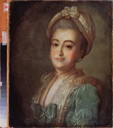 Retrato da condessa Elisabeth Lobanova Rostovskaya (Lobanova-Rostovskaya) (Lobanova-Rostovskaia) (Lobanova Rostovskaia) (?). Peinture de Fyodor (Fedor ou Fiodor) Stepanovich Rokotov (1735-1808), huile sur toile, vers. 1775. Art russe 18e siècle. Estado A