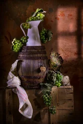 Natureza morta rústica com uvas