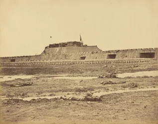 Traseira do Forte Norte mostrando a retirada do exército chinês, 21 de agosto de 1860
