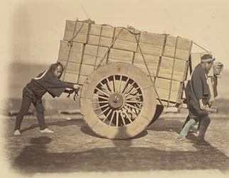 Shariki, ou Coolies que empurram o carrinho, ca. 1860.