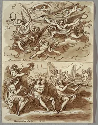 Anjos com símbolos de martírio, estudo após Domenichino