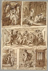 Desenho após Pinturas de Rafael e Pinturas em Bolonha de Albani, Francia, Parmigianino; Verso do Monumento: Estudo Anatômico