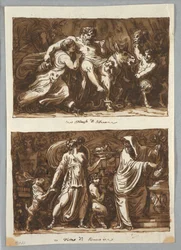 Desenho, folha de um caderno de esboços:  O Triunfo de Sileno; Sacrifício a Baco, 1800-1810