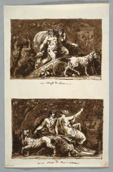 Desenho, Folha de um caderno de esboços: Triunfo de Sileno e Triunfo de Baco e Ariadne, 1800-1802