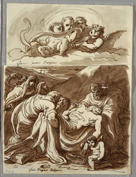 Quatro Putti Fazendo Música, Estudo após Lodovico Carracci; Cristo, estude depois de Massari