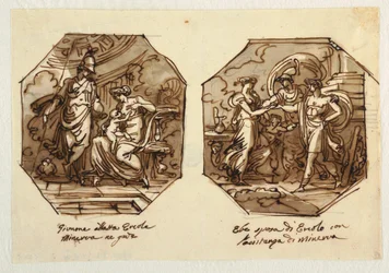 Juno Suckling Hercules, Hebe se casa com Hercules com a ajuda de Minerva, projetado para Sala di Ercole e Ebe, Palazzo Gaddi, Forli.