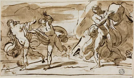Polifemo Jogando Pedregulhos no Fuga Aeis e Galatea (reto); Polifemo tocando sua flauta de junco para Galatea (verso)