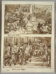 Remus Mata o Rei Amulius; Remo Acorrentado perante o Rei Amulius; Dois estudos após Carracci